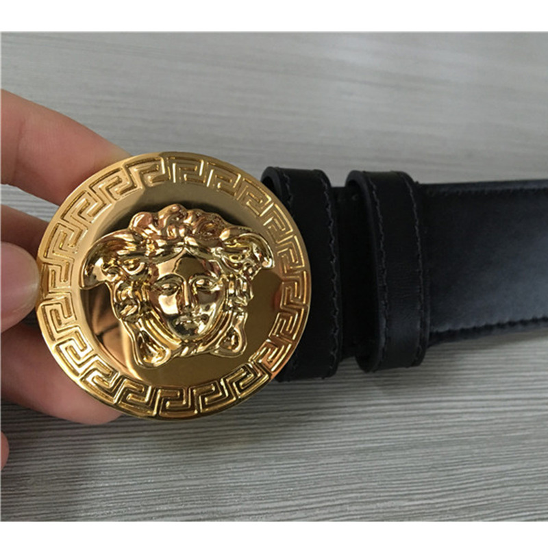 Versace Limited Quality Black Medusa Belt DCU4806-DVTP1_OOD41E N FIXED LENGTH BELT Gold Buckle