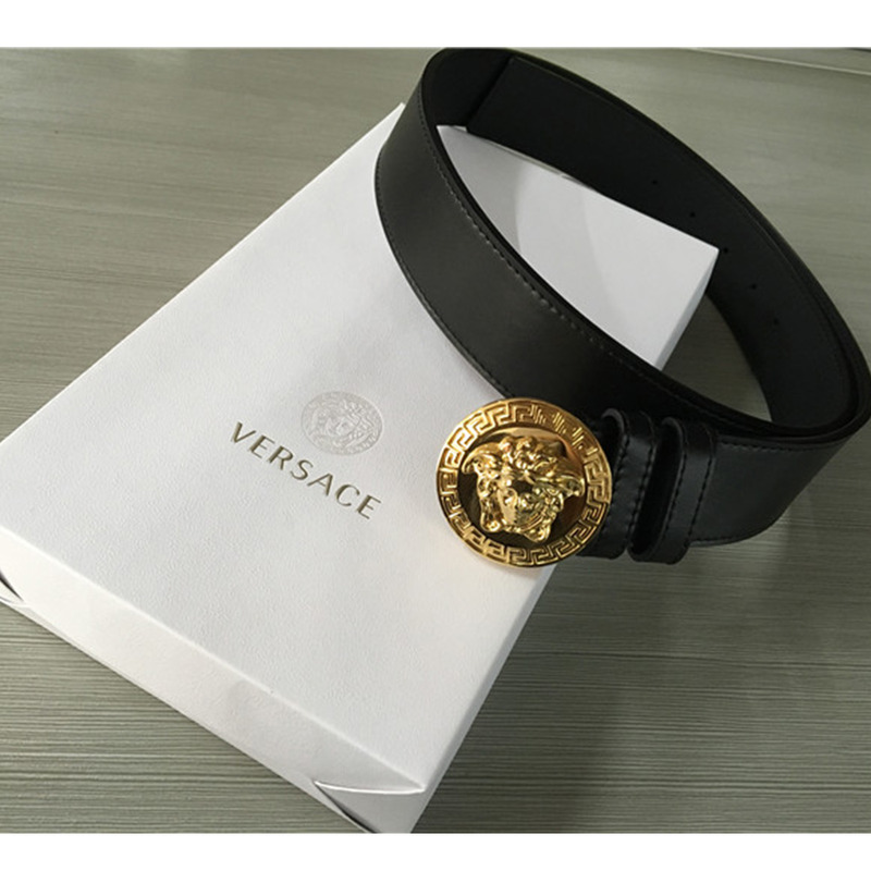 Versace Limited Quality Black Medusa Belt DCU4806-DVTP1_OOD41E N FIXED LENGTH BELT Gold Buckle